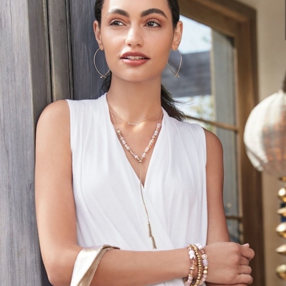 Stella & Dot | Blush Glass & Vintage Gold Versatile Anda Intention Neckl…